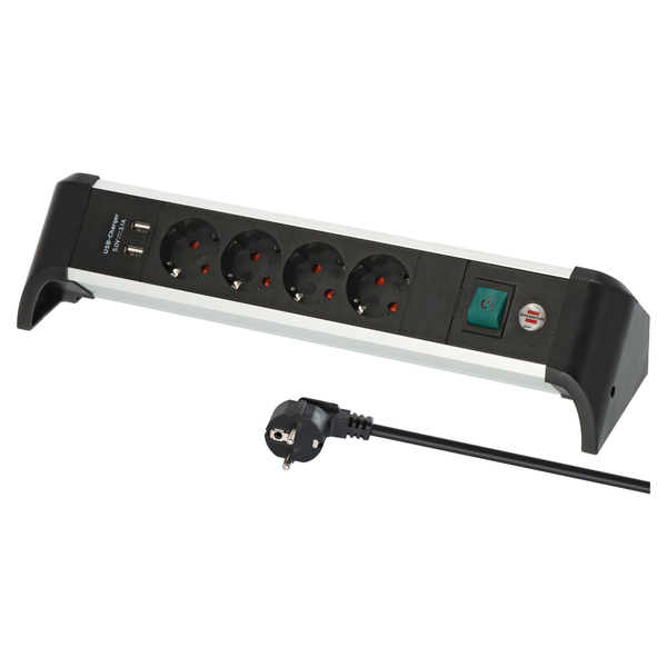 Удлинитель с USB зарядкой 1.8 метра 4 розетки Brennenstuhl Alu-Office-Line черный - 1391040410 фото Удлинитель с USB зарядкой 1.8 метра 4 розетки Brennenstuhl Alu-Office-Line черный 1391040410 фото
